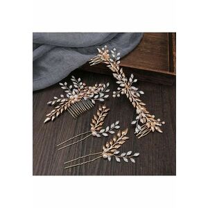 Set 4 accesorii de par - aurii - cu frunzulite si pietre - Ramses C11 - imagine
