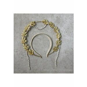 Tiara Halo - handmade - aurie - cu frunzulite si perle - Elvia C1 - imagine