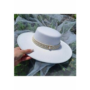 Palarie alba - stil canotiera - cu bor lat - handmade - Serena imagine