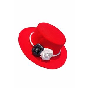 Palarie rosie - stil canotiera - handmade - cu flori si perle - marime 56-58 - Senaida imagine