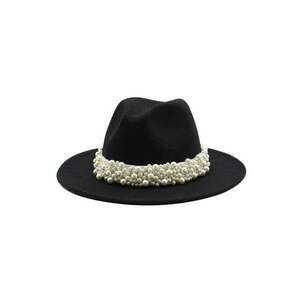 Palarie dama neagra - Fedora - handmade - cu perle - Jannik imagine