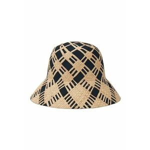 Palarie dama - bej - din paie - stil canotiera - cu insertii textile negre - Leonor - imagine
