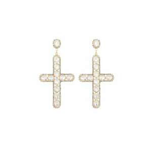 Cercei aurii - forma de cruce - cu pietre - Philomena C2 imagine