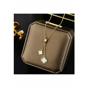 Colier auriu - din otel inoxidabil - suflat cu aur 18k - cu 2 piese de trifoi alb si pietre din zirconiu - Inanda C4 imagine