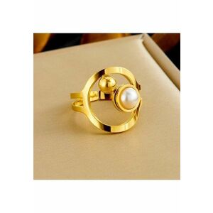 Inel auriu - reglabil - din otel inoxidabil - suflat cu aur 18k - cu perla - Connie C4 imagine