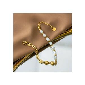 Bratara aurie - din otel inoxidabil - cu perlute - suflata cu aur 18k - Beneta C2 imagine