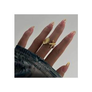 Inel auriu - reglabil - din otel inoxidabil - suflat cu aur 18k - cu motive marine - Ofelia C8 imagine