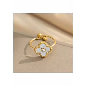 Inel auriu - reglabil - din otel inoxidabil - suflat cu aur 18k - forma de trifoi alb stilizat - Phelina C8 imagine