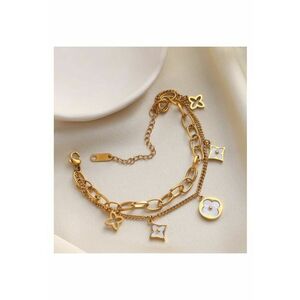 Bratara aurie - din otel inoxidabil - suflata cu aur 18k - in 2 straturi - cu zale si piese cu forme diverse - Jara C6 imagine