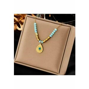 Colier auriu - din otel inoxidabil - cu margelute turquoise - suflat cu aur 18k - Berna C11 imagine