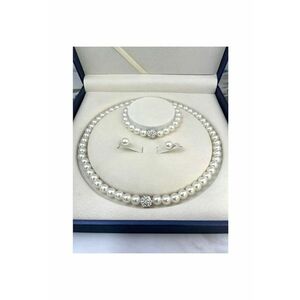 Set colier - bratara si cercei - argintiu - cu perle si cristale - Anu C17 imagine