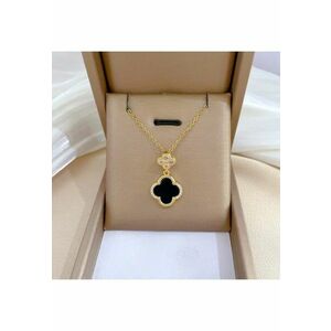 Colier auriu - din otel inoxidabil - suflat cu aur 18k - cu trifoi si pietre din zirconiu - Idalia C3 imagine