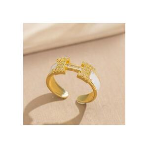 Inel auriu - reglabil - din otel inoxidabil - suflat cu aur 18k - cu pietre din zirconiu - Odette C8 imagine