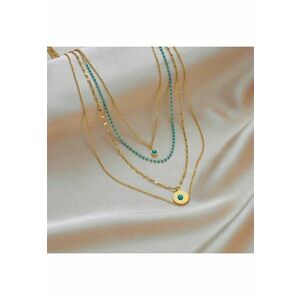 Colier auriu - din otel inoxidabil - in 4 straturi - cu margelute turquoise - suflat cu aur 18k - Bergot C12 imagine