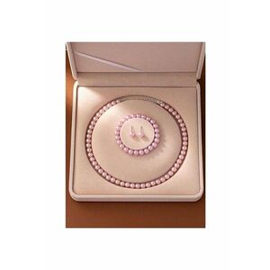 Set colier - bratara si cercei - argintiu - cu perle roz - Aina C16 imagine