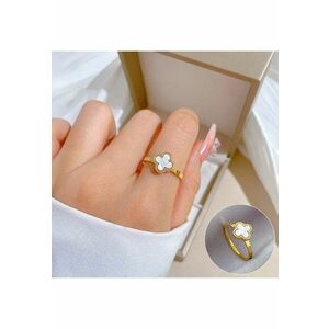 Inel auriu - din otel inoxidabil - suflat cu aur 18k - forma de trifoi stilizat - Othilia C8 imagine