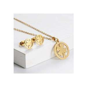 Set colier si cercei - auriu - din otel inoxidabil - suflat cu aur 18k - forma de trifoi - Helena C3 imagine