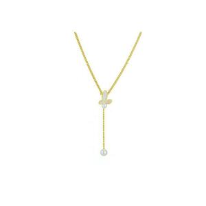 Colier auriu - din otel inoxidabil - suflat cu aur 18k - cu fluturas si perla - Diona C12 imagine