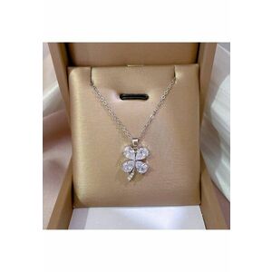 Colier argintiu - din otel inoxidabil - suflat cu aur 18k - cu trifoi si pietre din zirconiu - Hilda C3 imagine