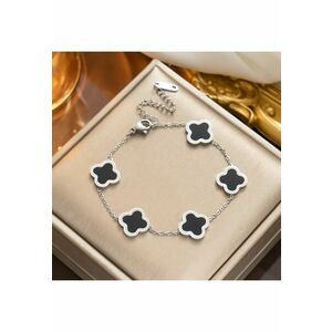 Bratara argintie - din otel inoxidabil - suflata cu aur 18k - cu piese in forma de trifoi stilizat - Jelena C6 imagine