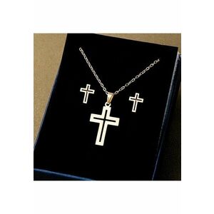 Set colier si cercei - auriu - din otel inoxidabil - suflat cu aur 18k - cu cruciulite - Helma C3 imagine