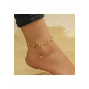 Bratara de picior - aurie - din otel inoxidabil - suflata cu aur 18k - cu inimioare si pietre - Adina C4 imagine