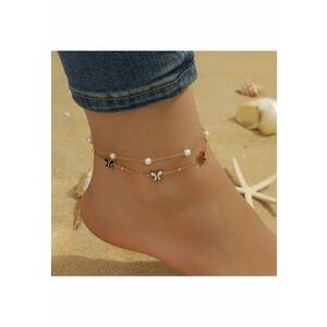 Bratara de picior - aurie - din otel inoxidabil - suflata cu aur 18k - cu fluturasi si perlute - Adalia C4 imagine