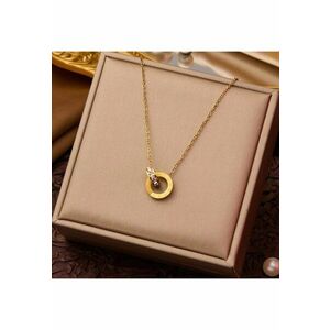 Colier auriu - din otel inoxidabil - suflat cu aur 18k - cu cerculete imbinate si pietre din zirconiu - Inka C4 imagine