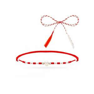 Martisor tip bratara cu 2 bile din argint 925 de 2.5mm perla de cultura si Miyuki C1 imagine