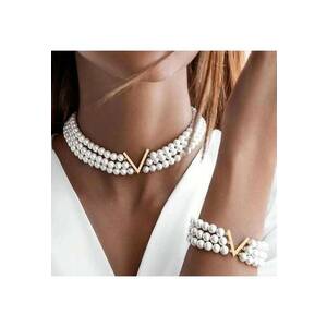 Set colier si bratara - elegant - auriu - cu perle - Inka C18 imagine