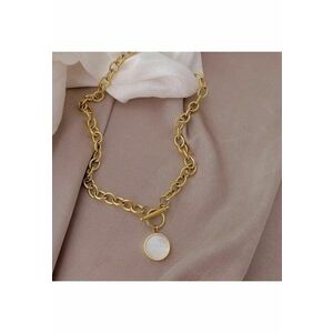 Colier auriu - din otel inoxidabil - cu zale si pandantiv rotund - suflat cu aur 18k - Berenice C11 imagine