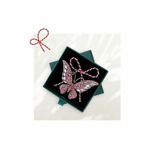 Brosa aurie - forma de fluture cu pietre roz - cu snur de martisor si cutiuta cadou - Aliza imagine