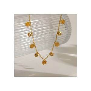 Colier auriu - din otel inoxidabil - suflat cu aur 18k - cu trifoi si pietre din zirconiu - Heika C3 imagine