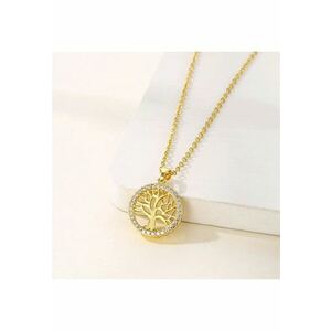 Colier auriu - din otel inoxidabil - suflat cu aur 18k - cu copacul vietii si pietre din zirconiu - Ilkka C4 imagine