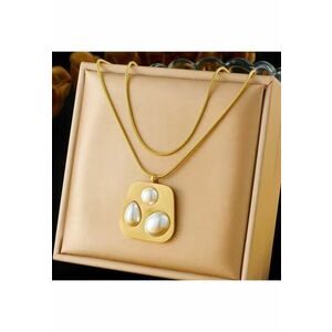 Colier auriu - din otel inoxidabil - forma contemporana - cu perle - suflat cu aur 18k - Bettina C11 imagine