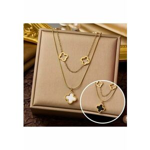 Colier auriu - din otel inoxidabil - suflat cu aur 18k - cu piese in forma de trifoi stilizat - Inessa C4 imagine