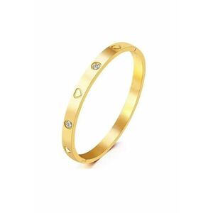 Bratara aurie - din otel inoxidabil - suflata cu aur 18k - tip bangle - cu inimioare si pietre din zirconiu - Jacoba C5 imagine