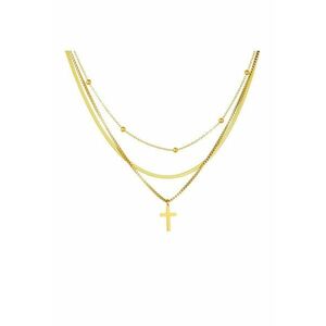Colier auriu - din otel inoxidabil - suflat cu aur 18k - in 3 straturi - cu cruciulita - Elfa C2 imagine