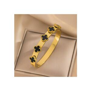 Bratara aurie - din otel inoxidabil - suflata cu aur 18k - tip bangle - cu trifoi - Isedor C5 imagine