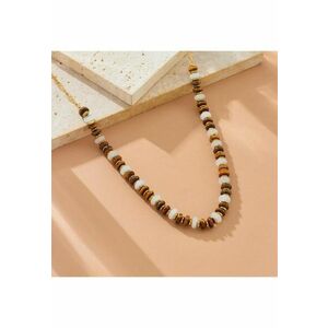 Colier auriu - din otel inoxidabil - cu margelute maro - suflat cu aur 18k - Brigita C11 imagine