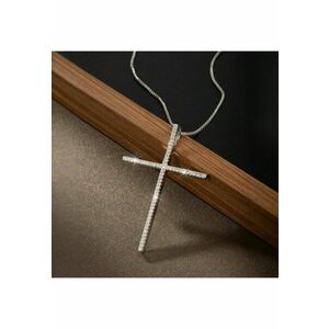 Colier argintiu - din otel inoxidabil - suflat cu aur 18k - cu pandantiv cruce si pietre din zirconiu - Darya C4 imagine