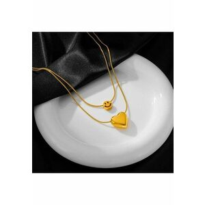 Colier auriu - din otel inoxidabil - in 2 straturi - cu inima si smiley - suflat cu aur 18k - Anabela C1 imagine
