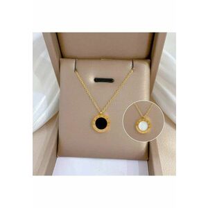 Colier auriu - din otel inoxidabil - cu pandantiv rotund - suflat cu aur 18k - Cally C11 imagine