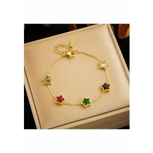 Bratara aurie - din otel inoxidabil - suflata cu aur 18k - cu floricele si pietre - Davina C10 imagine