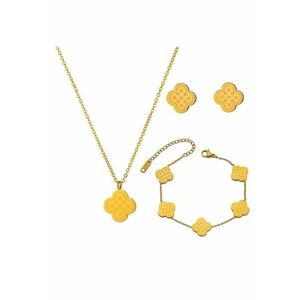 Set colier - cercei si bratara - auriu - din otel inoxidabil - suflat cu aur 18k - cu trifoi - Helny C3 imagine