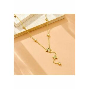 Colier auriu - din otel inoxidabil - cu pandantiv floricica si pietre - suflat cu aur 18k - Bia C11 imagine