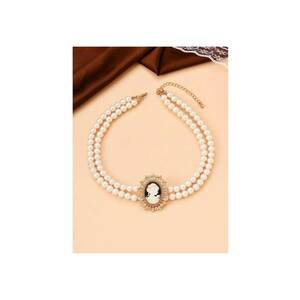 Colier choker - auriu - cu perle si pandantiv vintage - Arja C24 imagine