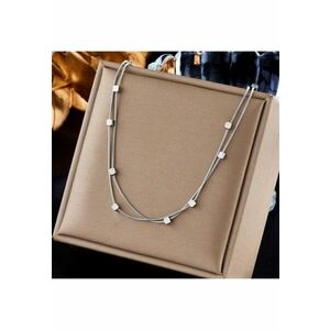 Colier argintiu - din otel inoxidabil - in 2 straturi - cu piese cub - suflat cu aur 18k - Byrge C11 imagine