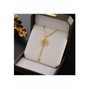 Colier auriu - din otel inoxidabil - suflat cu aur 18k - cu pandantiv rotund si piatra din zirconiu - Heida C3 imagine