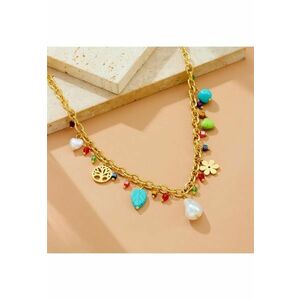 Colier auriu - din otel inoxidabil - cu copacul vietii - margelute si perle - suflat cu aur 18k - Binta C11 imagine